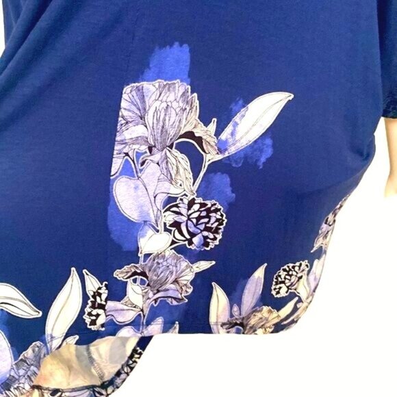 Apt 9 Rayon Spandex Blend Floral Print Navy Blue Short Sleeve Casual Blouse Sz L - Picture 6 of 12